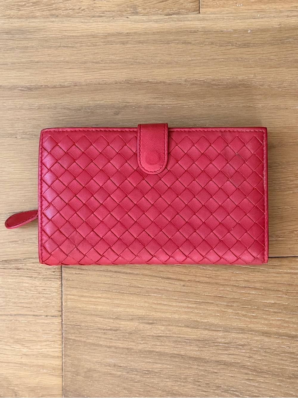 Bottega Veneta Intrecciato Continental Wallet Red Nappa Leather French Flap